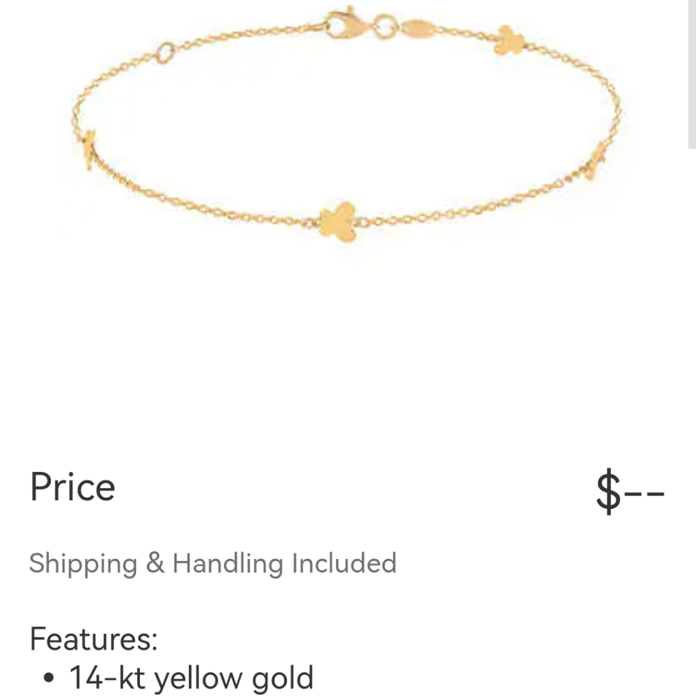 ISO COSTCO butterfly station anklet 14k gold